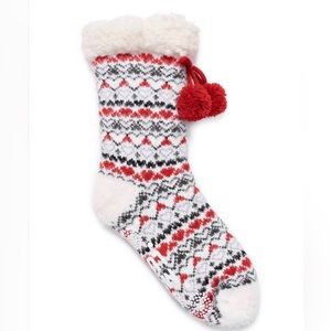 • MUK LUKS • NWT • Red Heart Fair Isle Cabin Socks with Faux Fur Lining
